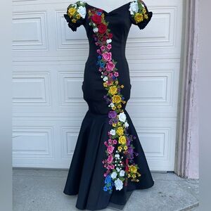 Floral Embroidered Black Dress